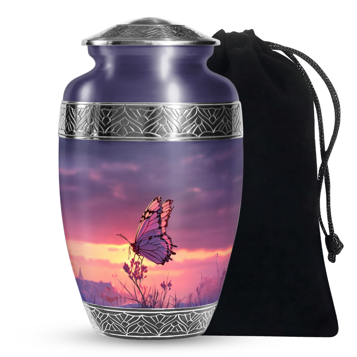 Purple Sunset Butterfly Scenic Urn - Cremation Urn For Mom Ashes Large