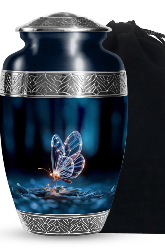 Glowing Butterfly Cremation Urn – Decorative Black Urn for Human Ashes