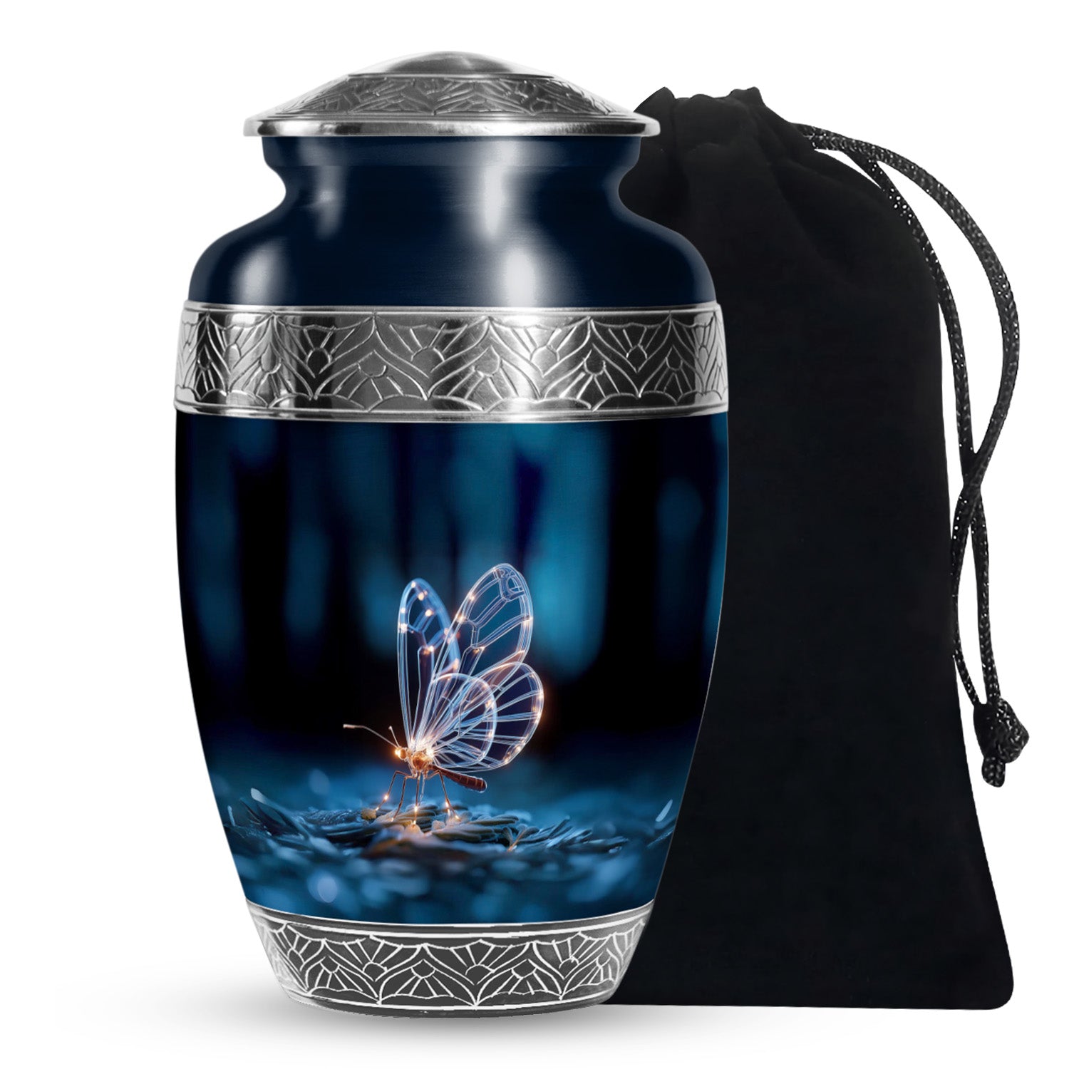 Glowing Butterfly Cremation Urn – Decorative Black Urn for Human Ashes