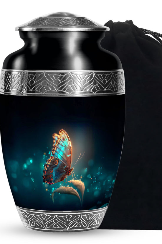 Black Glowing Butterfly Urn - Large Cremation Urns For Women Ashes