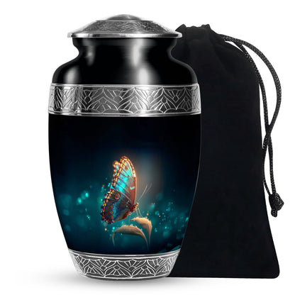 Black Glowing Butterfly Urn - Large Cremation Urns For Women Ashes
