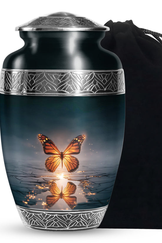 Colorful Butterfly On Flower Urn - Urn For Human Ashes Adult Women
