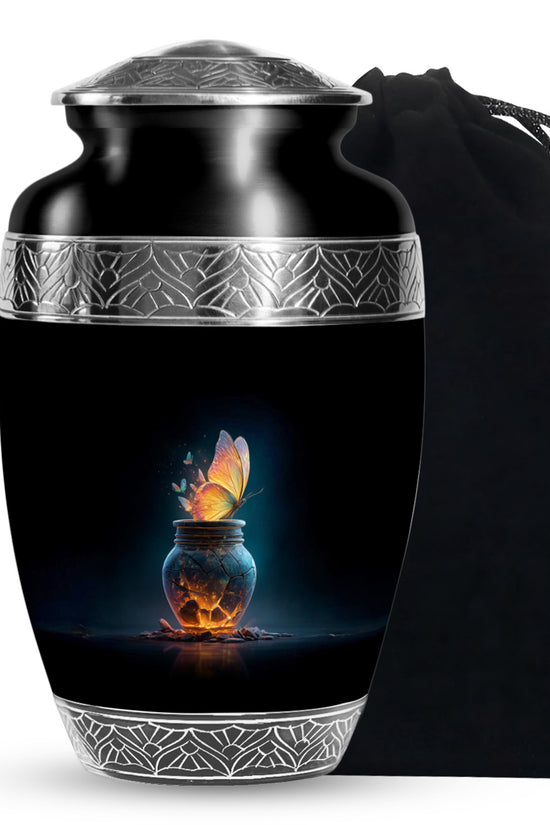Black Glowing Butterfly Urn - Cremation Urns For Women Ashes