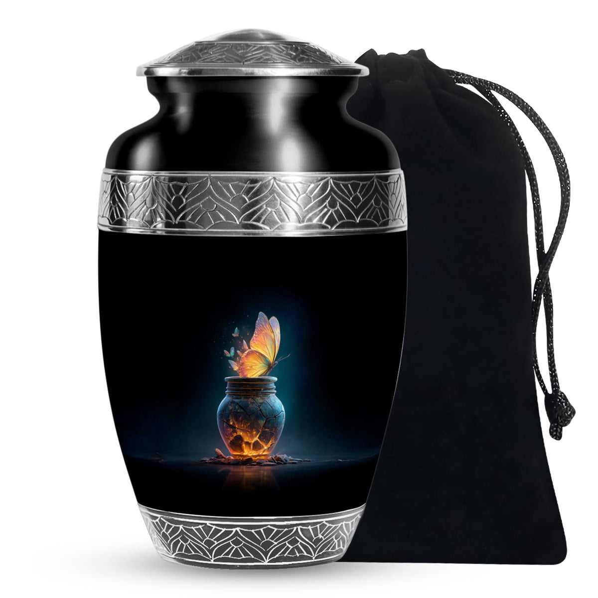 Black Glowing Butterfly Urn - Cremation Urns For Women Ashes