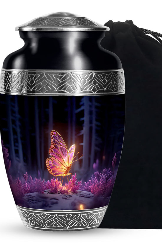 Colorful Glowing Butterfly On Urn - Beautiful Urn For Human Ashes