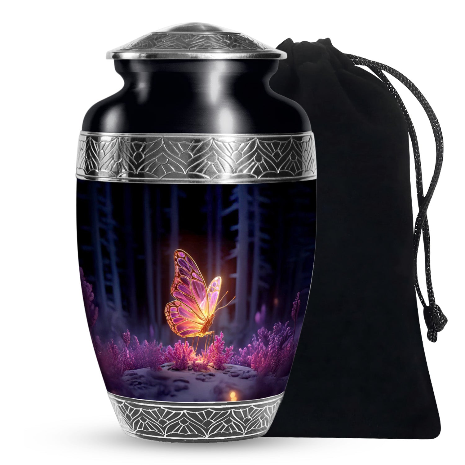 Colorful Glowing Butterfly On Urn - Beautiful Urn For Human Ashes