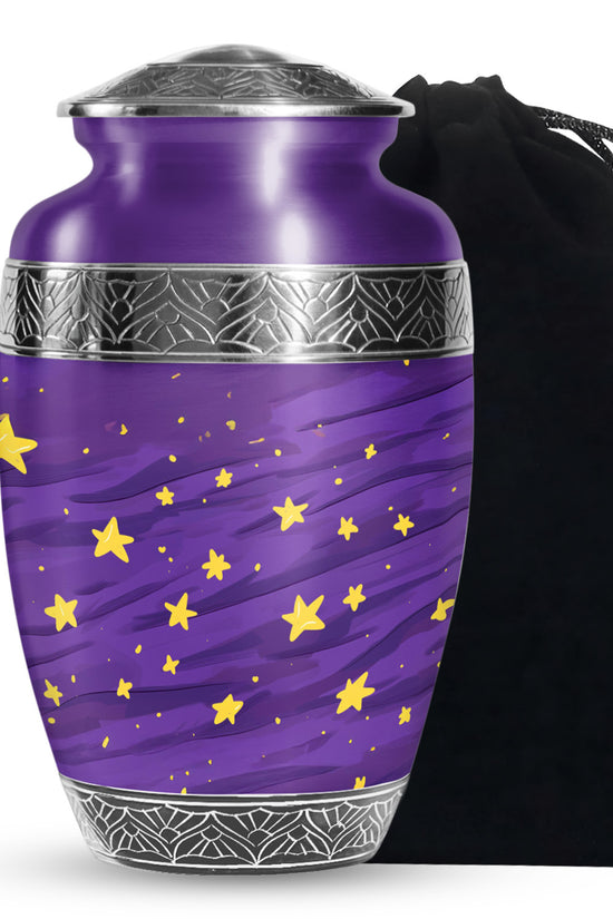 Celestial Galaxy Urn for Ashes – Purple Star Themed Memorial Urn