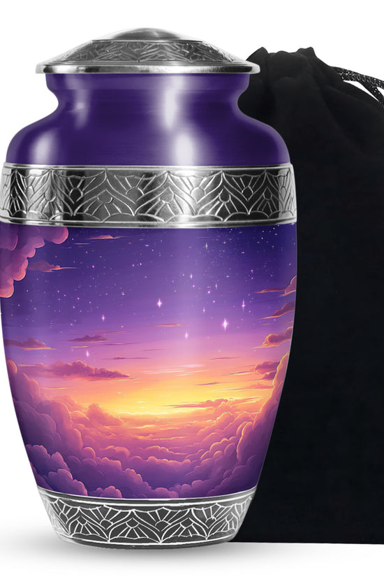 Elegant Purple Sunset Scenic Urn - Beautiful Decorative Cremation Urn