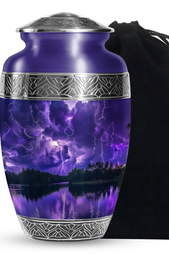 Purple Night Thunderstorm Scenic Urn - Unique Decor Urns For Ashes