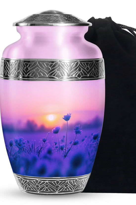 Purple Flower Sunrise Scenic Urn - Beautifully Crafted Urns For Ashes