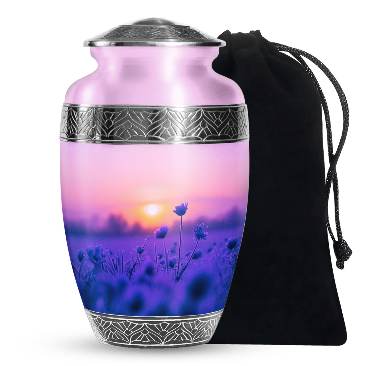 Purple Flower Sunrise Scenic Urn - Beautifully Crafted Urns For Ashes