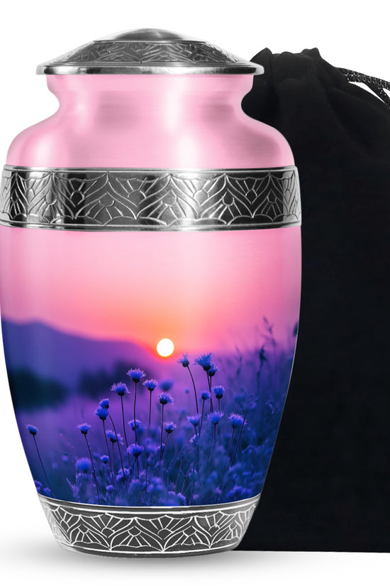 Blue Flower Sunset Scenic Urn - Beautiful Decor Urns For Mom Ashes