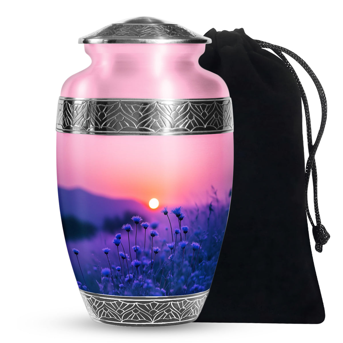 Blue Flower Sunset Scenic Urn - Beautiful Decor Urns For Mom Ashes
