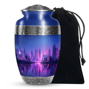Elegant Blue Cityscape Urn - Unique Decorative Urns For Human Ashes