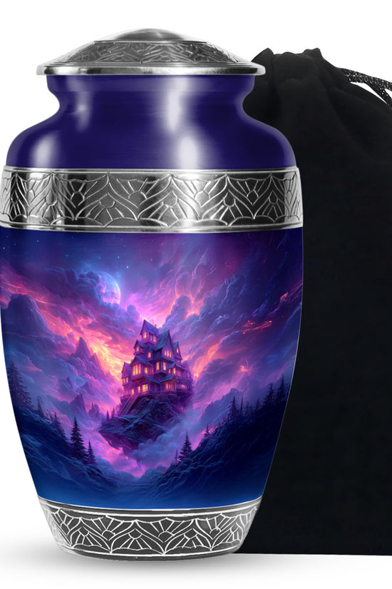 Fantasy Castle Cremation Urn – Blue Artistic Memorial Urn For Ashes