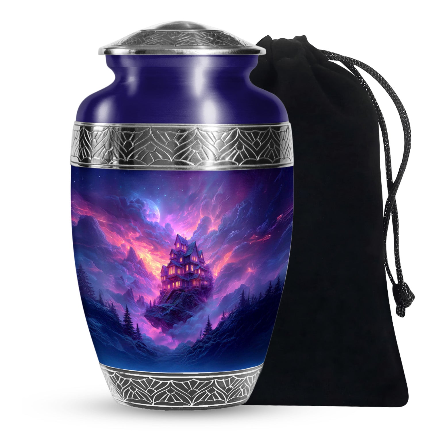 Fantasy Castle Cremation Urn – Blue Artistic Memorial Urn For Ashes