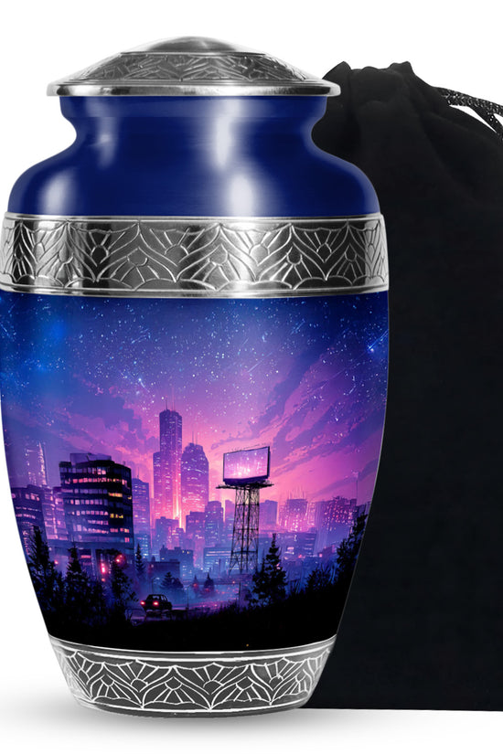 Night CityScape Scenic Urn - Unique Memorial Tribute Urns For Ashes