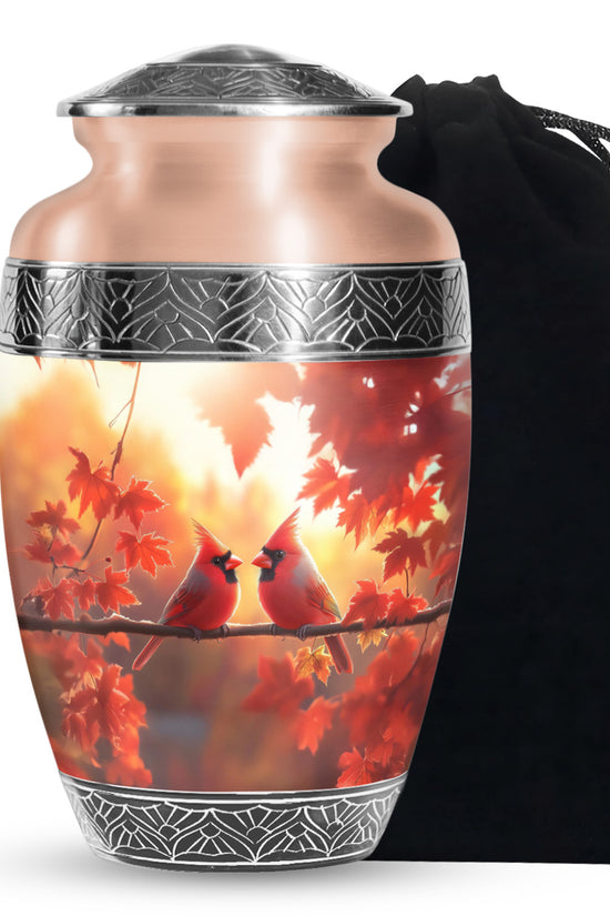 Orange Bird Urn For Men - Cardinal Birds Pair Urn For Memorial