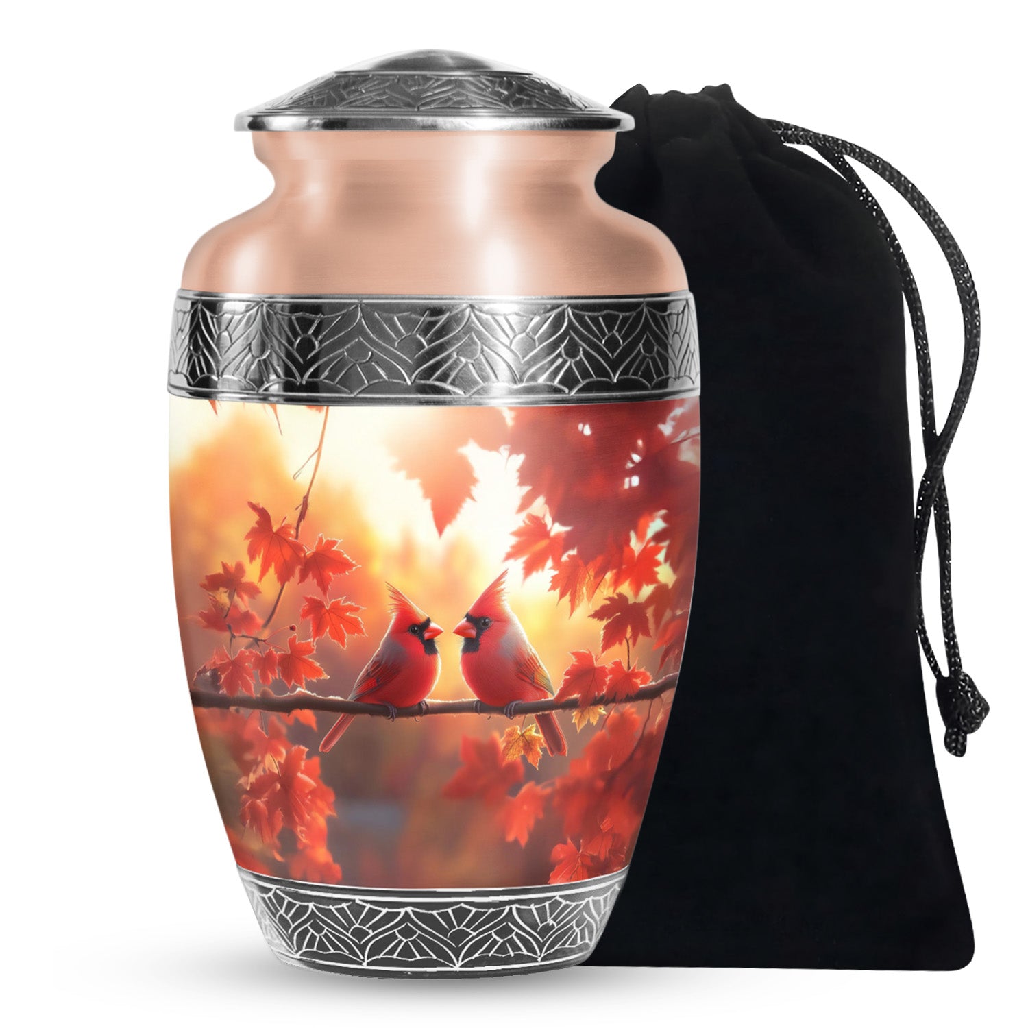 Orange Bird Urn For Men - Cardinal Birds Pair Urn For Memorial