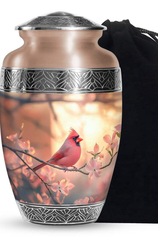 Cherry Blossoms Urn For Cremation Ashes - Cardinal Bird Urn For Sale