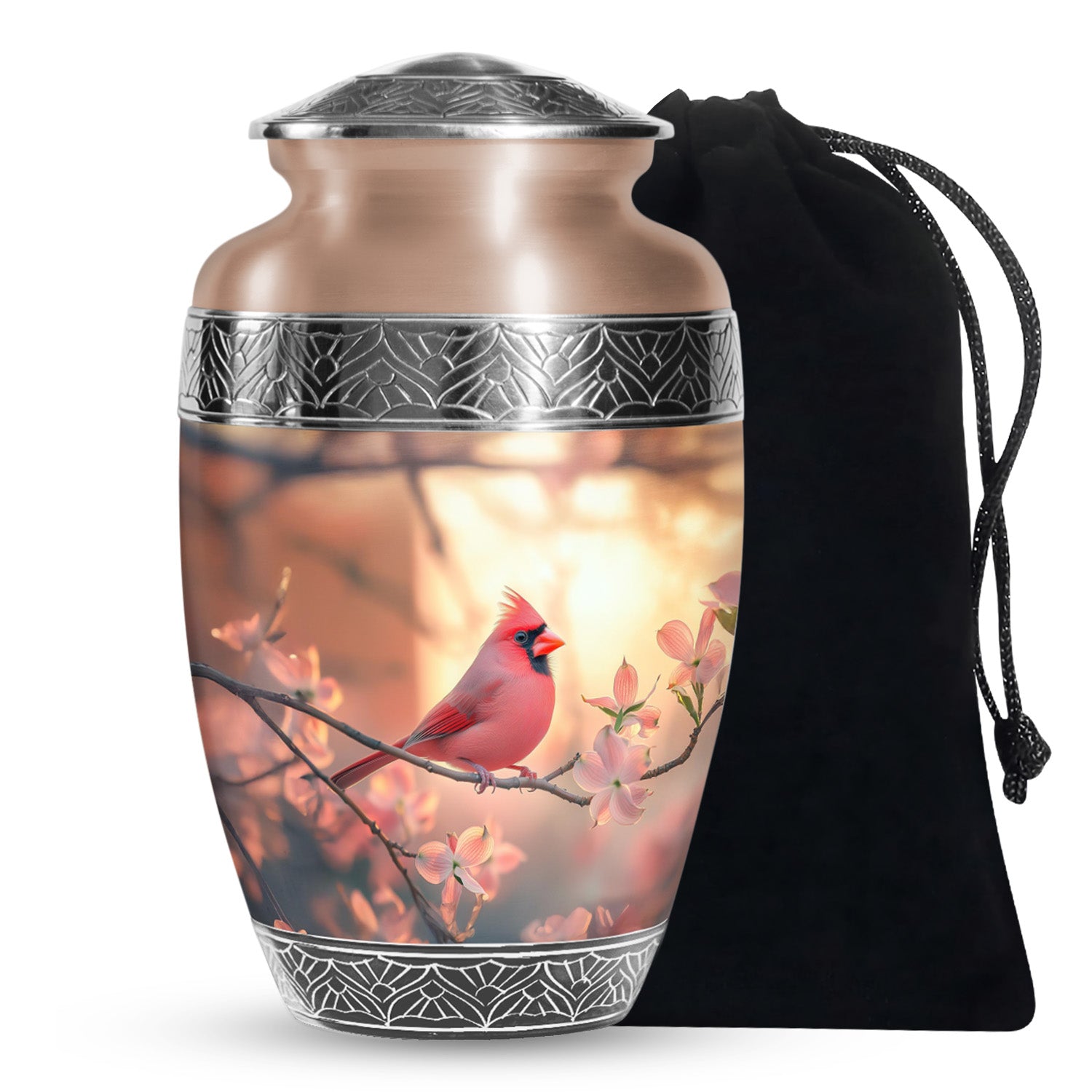Cherry Blossoms Urn For Cremation Ashes - Cardinal Bird Urn For Sale