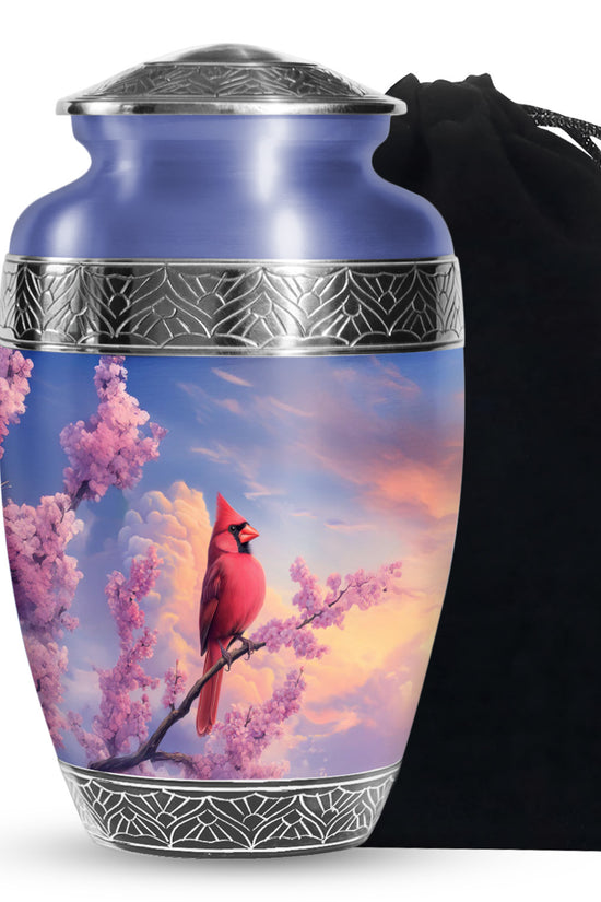 Cardinal Bird Urn For Mother - Pink Blossoms Cremation Urn For Ashes
