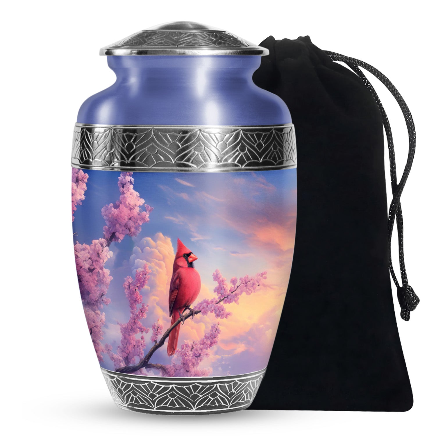 Cardinal Bird Urn For Mother - Pink Blossoms Cremation Urn For Ashes