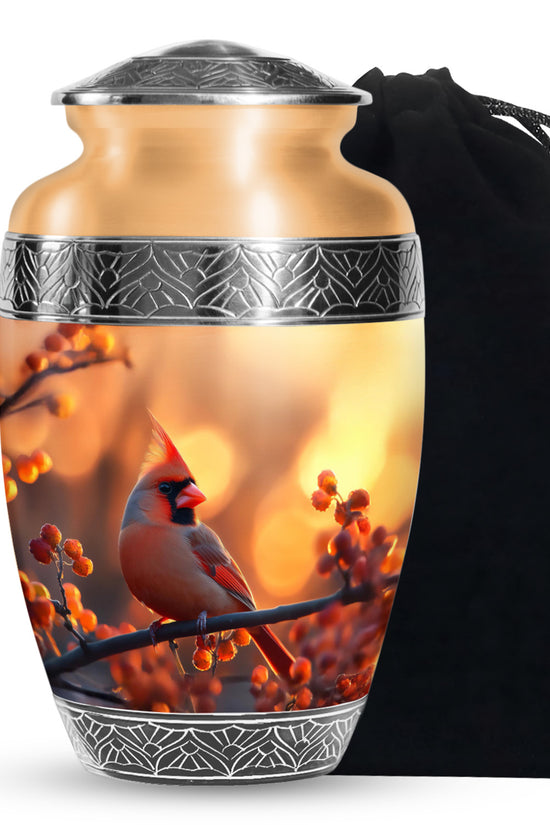Orange Urn For Adult Human Ashes - Cardinal Bird Ashes Urn For Funeral