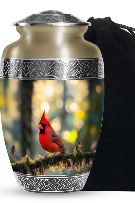 Cardinal Bird Forest Memorial Urn - Nature Funeral Urn For Human Ashes