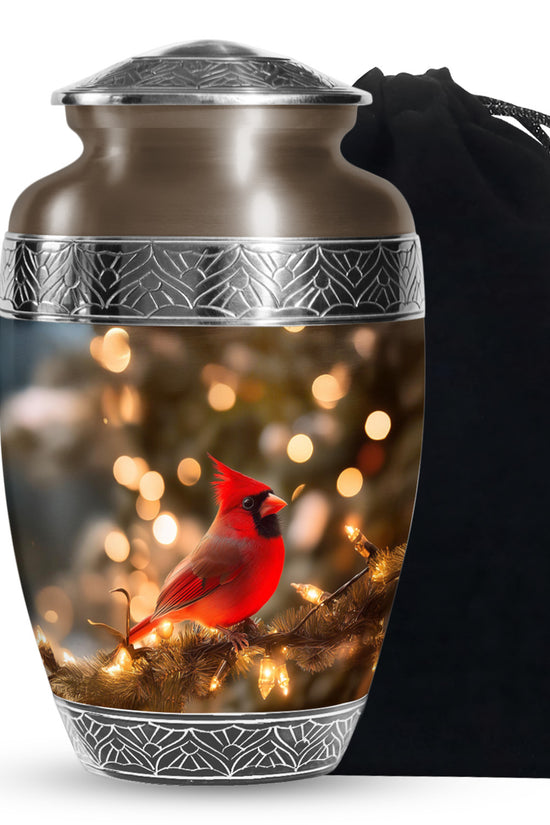 Cardinal Bird Golden Light Funeral Urn - Brown Cremation Urn For Mother & Father