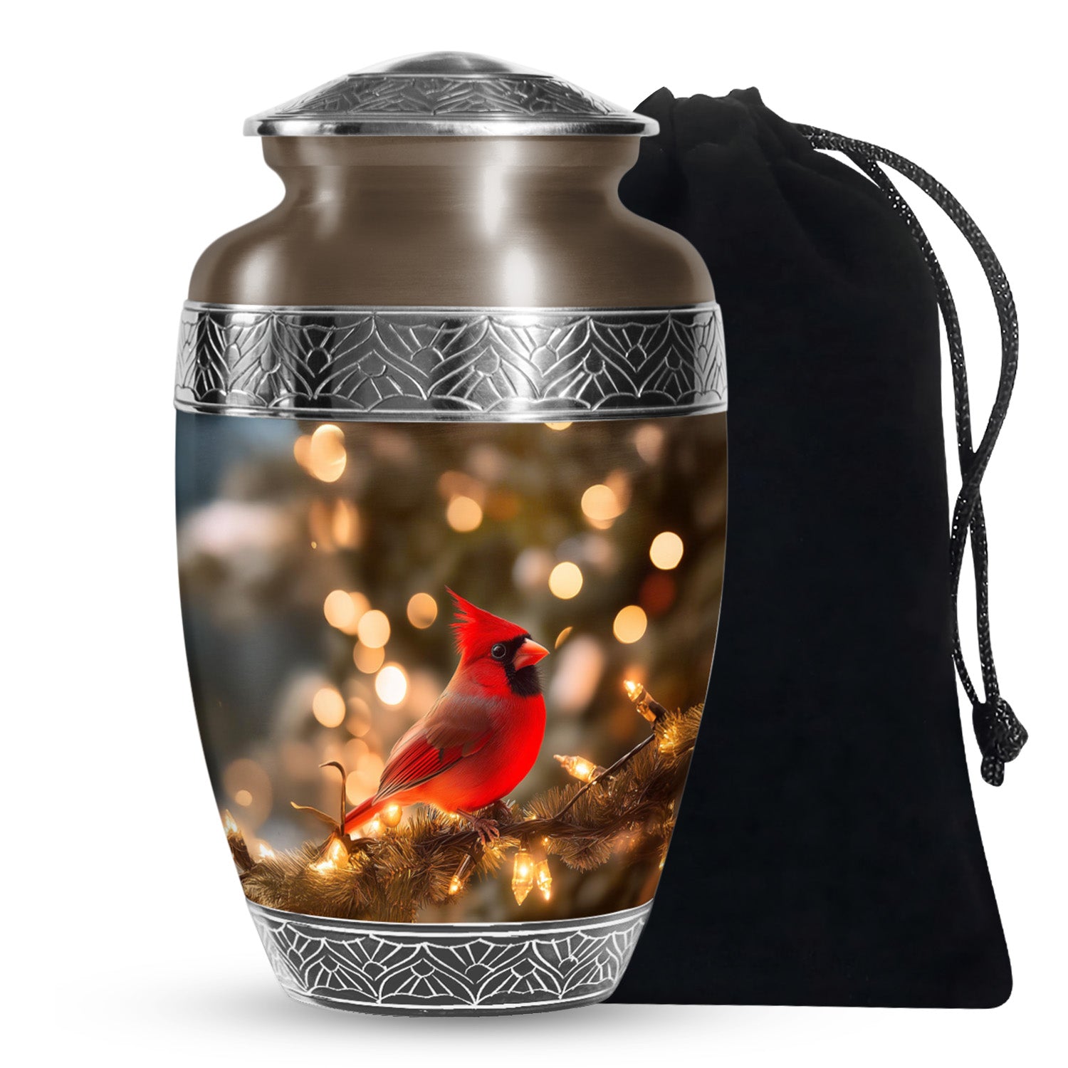 Cardinal Bird Golden Light Funeral Urn - Brown Cremation Urn For Mother & Father