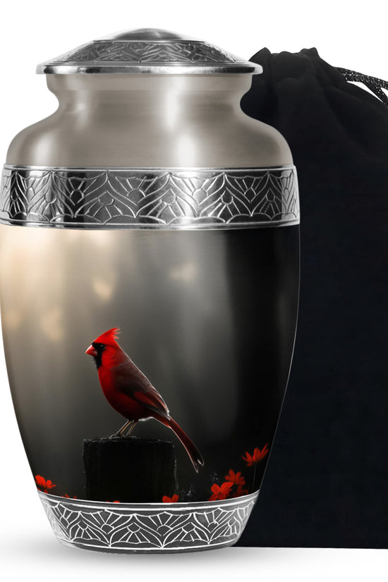 Cardinal Bird Black Cremation Urn - Modern Memorial Urn Adult