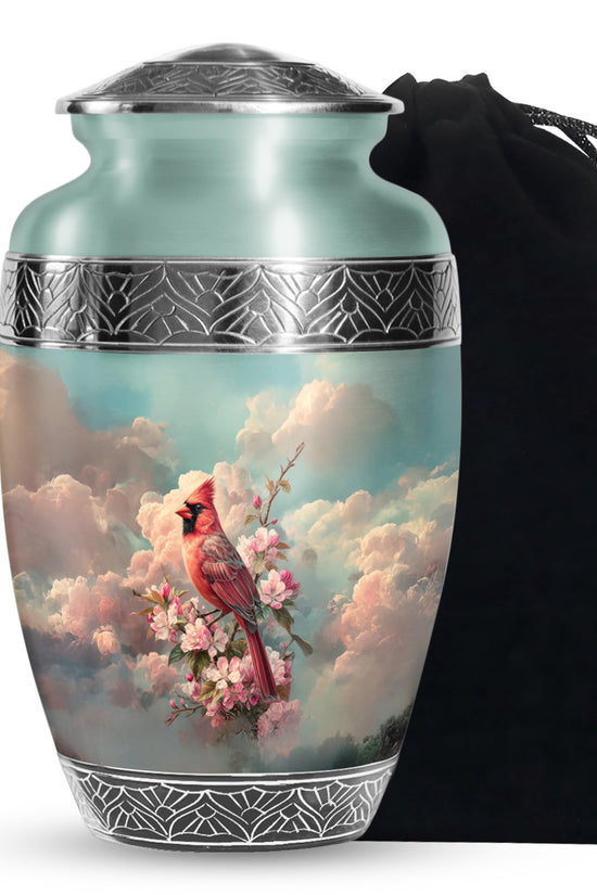 Red Cardinal Floral Cremation Urn - Blossom Memorial Urn For Mom