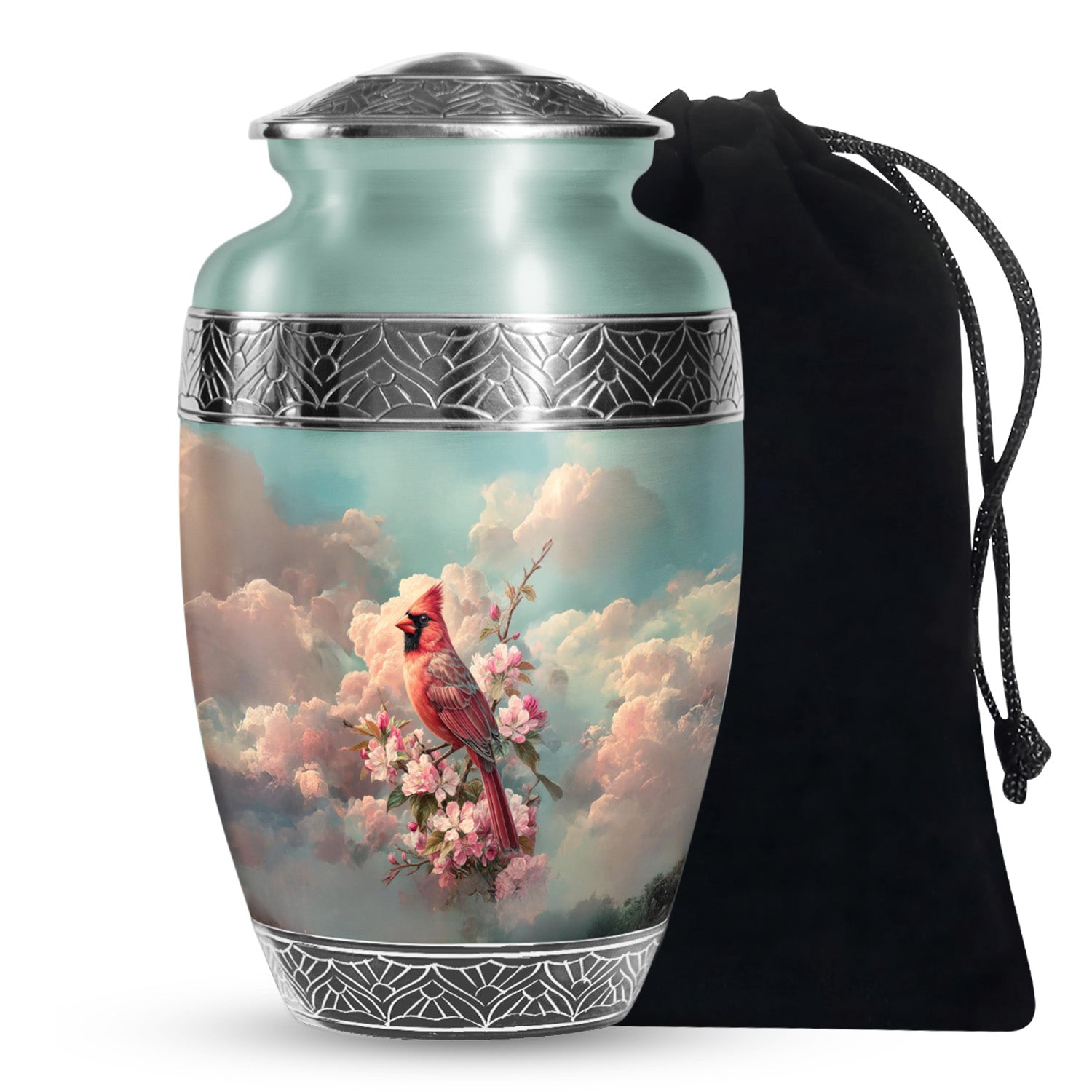 Red Cardinal Floral Cremation Urn - Blossom Memorial Urn For Mom