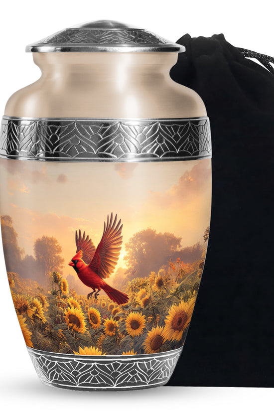 Cardinal Creamtion Urn - Golden Sunflower Cremation Urn For Ashes