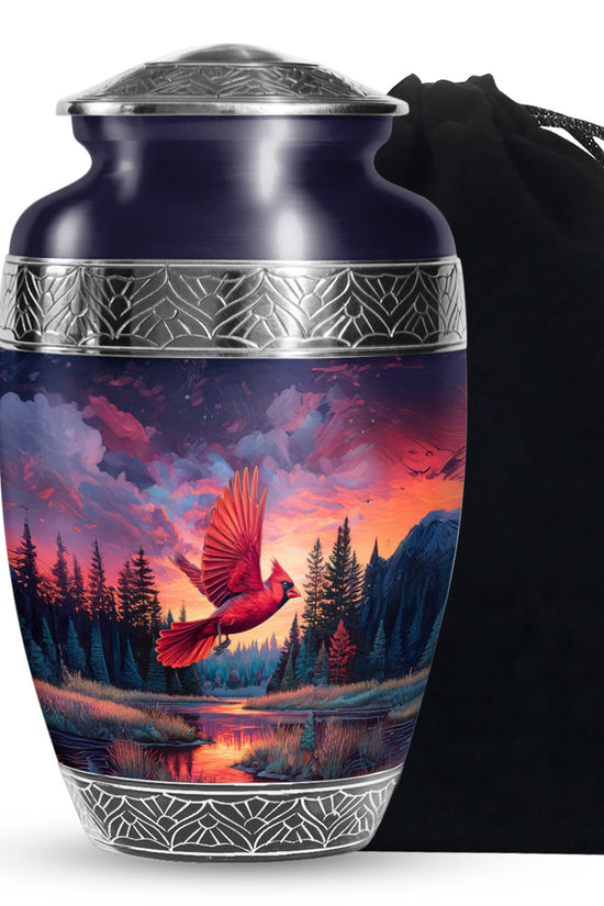 Artistic Cardinal Bird Cremation Urn - Forest Theme Memorial Urn For Human Ashes