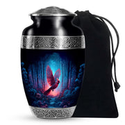 Forest Cardinal Bird Theme Funeral Urn - Black Large Aluminium Urn For Ashes