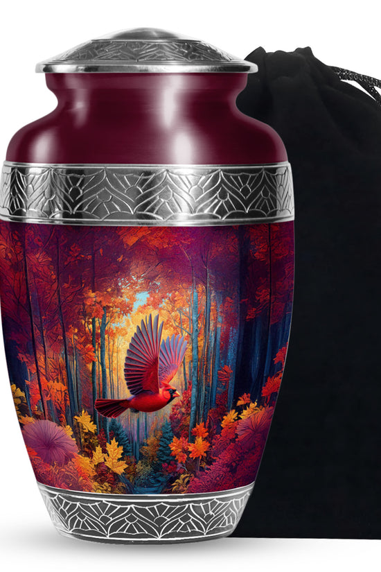 Red Cardinal Bird Funeral Urn - Autumn Theme Cremation Urn For Human Ashes