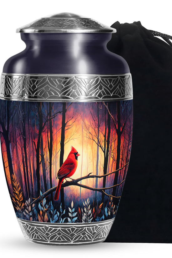 Red Cardinal Funeral Urn - Scenic Forest Cremation Urn For Adults Ashes