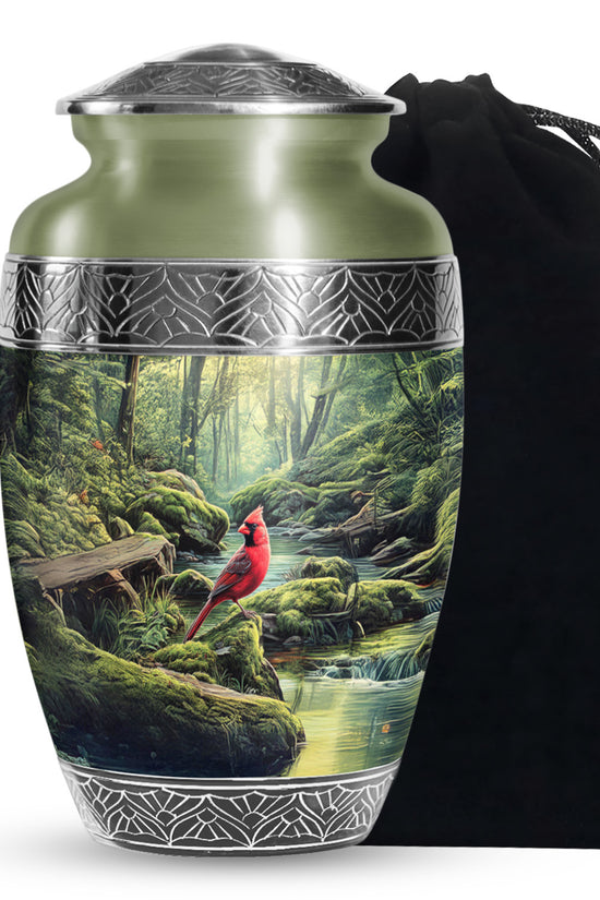 Red Cardinal Memorial Urn - Peaceful Forest Cremation Urn For Adult Ashes