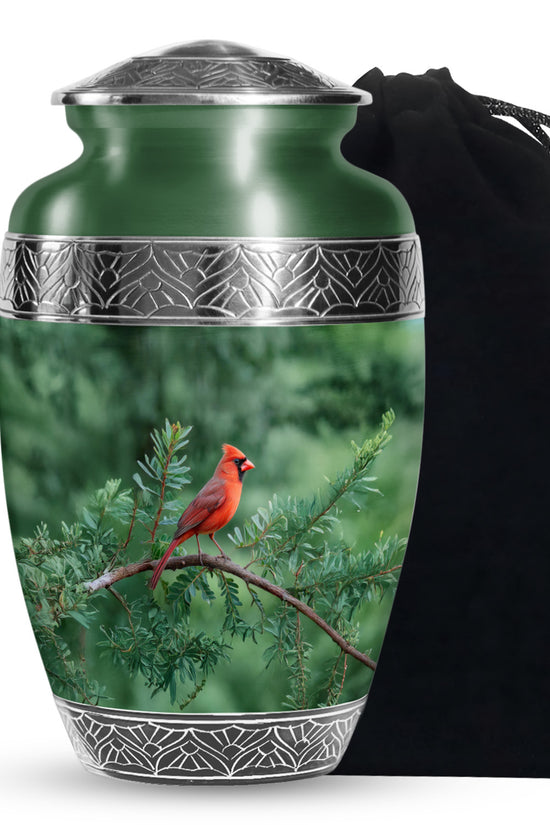 Cardinal Bird Memorial Urn - Nature Theme Funeral Urn For Human Ashes