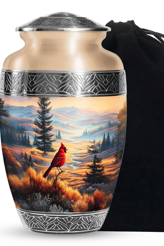Cardinal Bird Funeral Urn - Peaceful Valley Memorial Urn For Adult Ashes