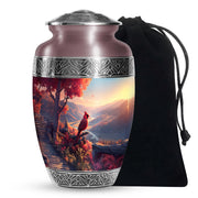 Beautiful Red Cardinal Bird Memorial Urn - Beautiful Scenic Mountain Funeral Urn For Ashes