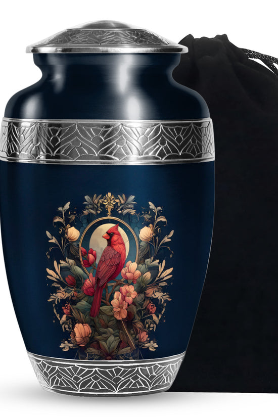 Peaceful Red Cardinal Funeral Urn - Floral Cremation Urn For Human Ashes