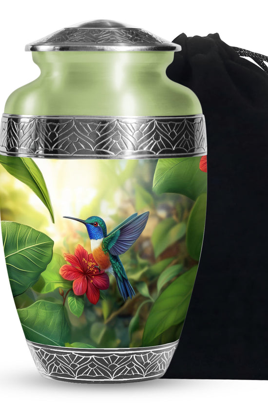 Green Memorial Urn - Hummingbird Funeral Urn For Loved Ones