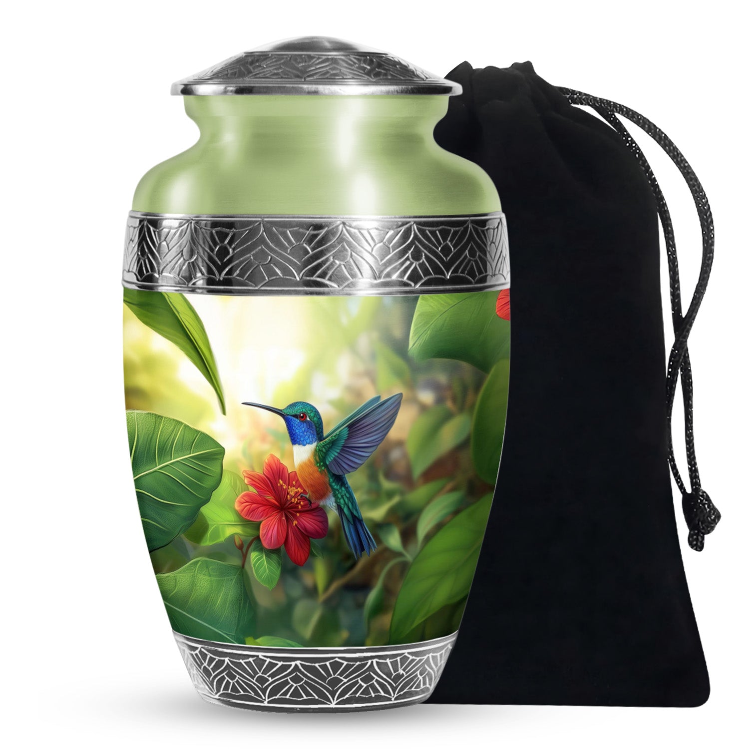 Green Memorial Urn - Hummingbird Funeral Urn For Loved Ones