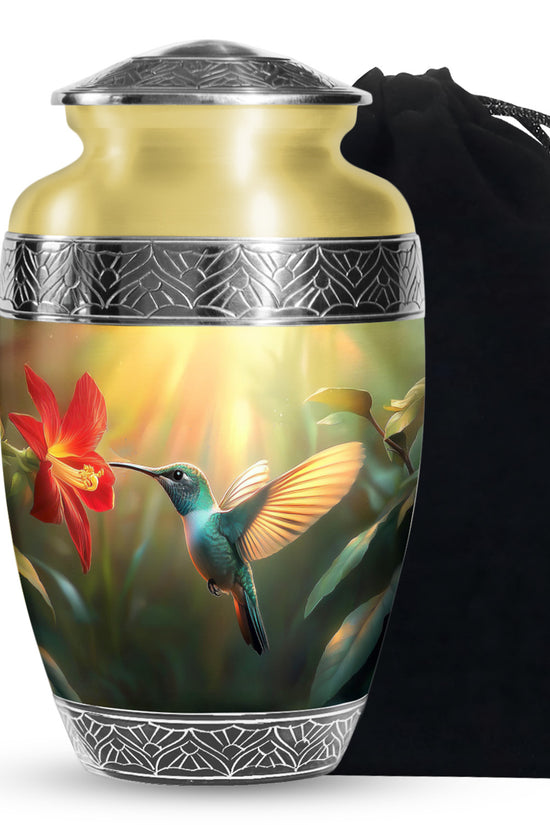Hummingbird Memorial Urn - Golden Decorative Urn For Adults Ashes