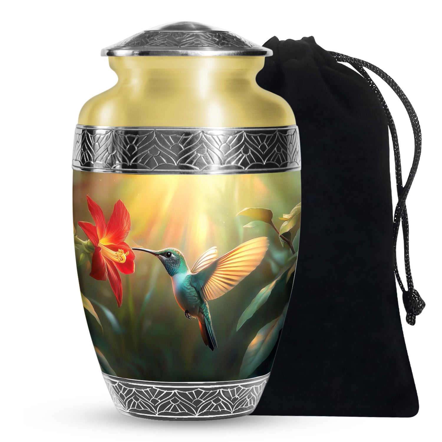 Hummingbird Memorial Urn - Golden Decorative Urn For Adults Ashes