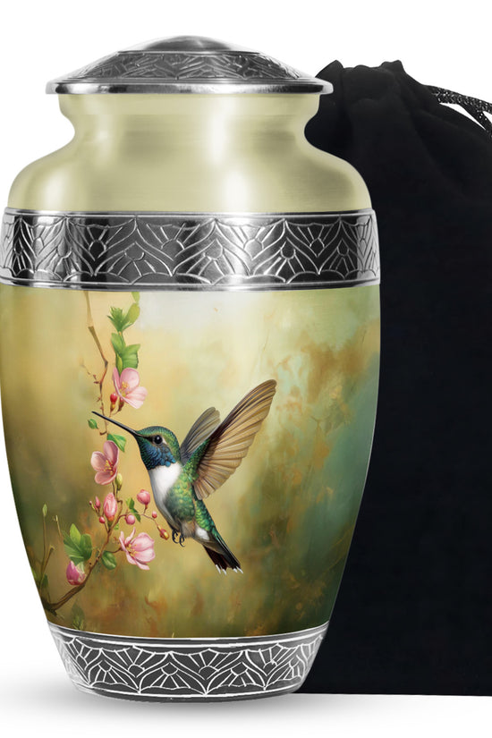 Beautiful Flowers Funeral Urn - Green Hummingbird Urn For Father & Mother