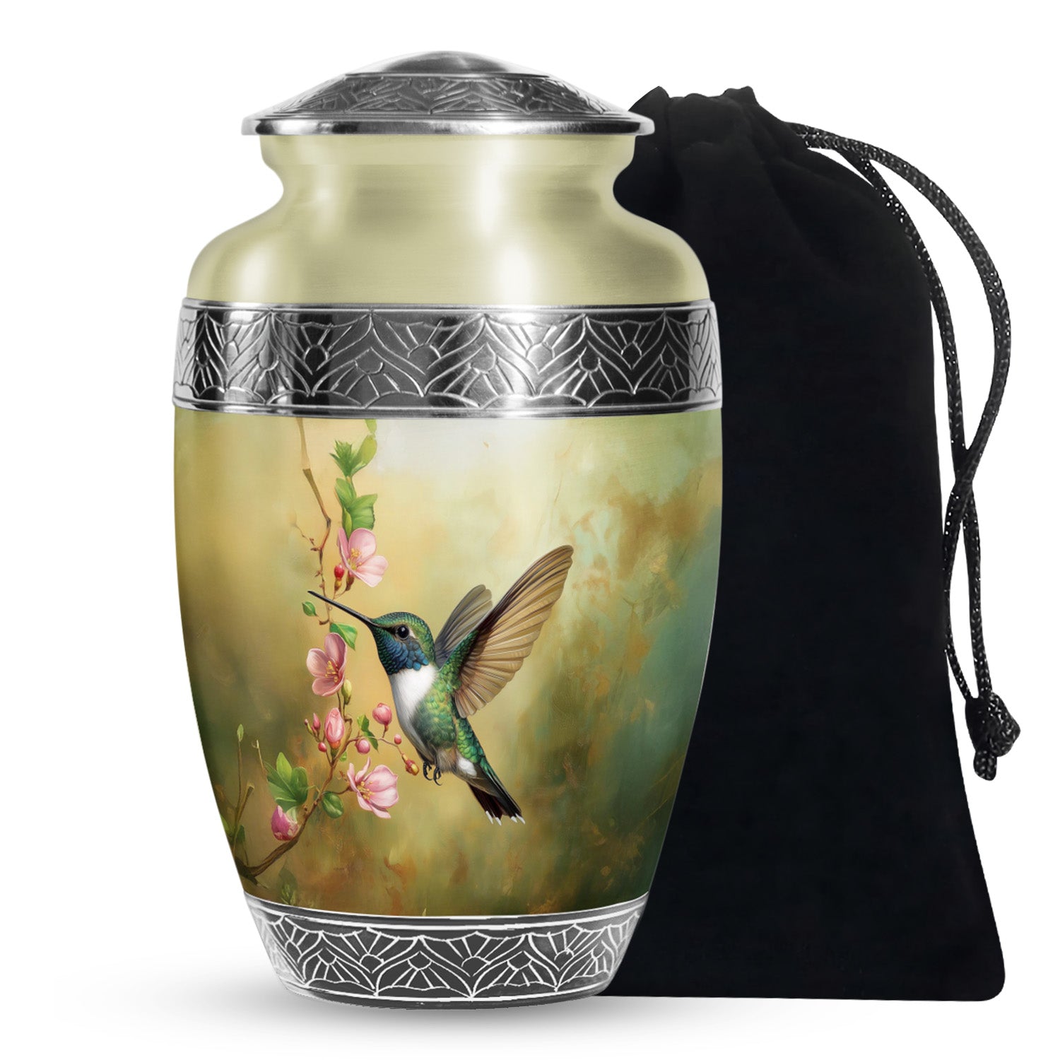Beautiful Flowers Funeral Urn - Green Hummingbird Urn For Father & Mother